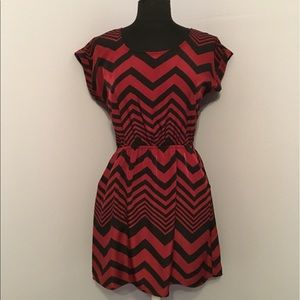 Pink Rose Maroon Red & Black Keyhole Back Striped Dress
